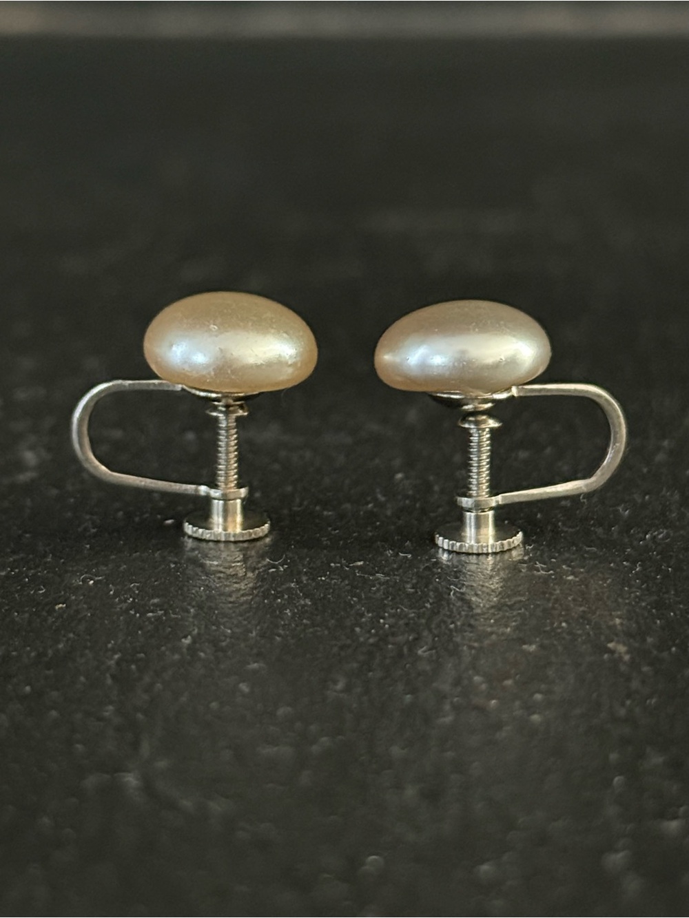 Vintage Japan Faux Pearl 1/2 inch Button screw Earrings